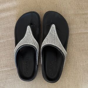 Skechers Women's Black Sandals with Silver Accents